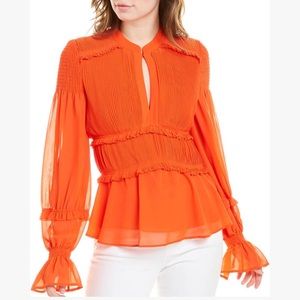 Tory Burch Pleated Orange Top size 4